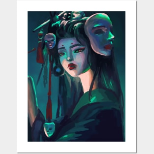 Japanese Geisha Girl Cyberpunk anime art Posters and Art